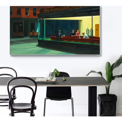 1 pc Nighthawks quiet street classic painting poster Wall Pictures Canvas print painting Vintage posters home Decor