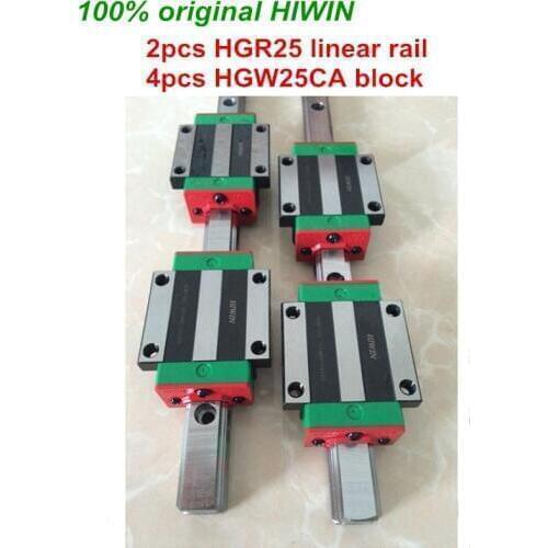 100% original HIWIN 2pcs HGR25 200mm 300mm 400mm 500mm 600mm 700mm 800mm 1000mm Linear Guide rail + 4pcs HGW25CA HIWIN Carriage