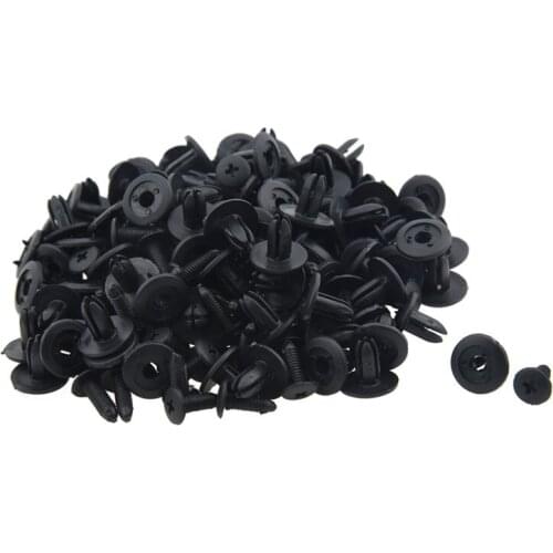 100 Pcs Car Fender Push Type Black Plastic Rivets Fastener 6mm Hole