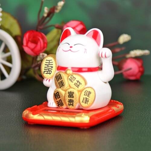 2.5inches Chinese Lucky Cat Wealth Waving Shaking Hand Fortune Welcome Cat Craft Cat Sculpture Statue Home Decor Car Ornament