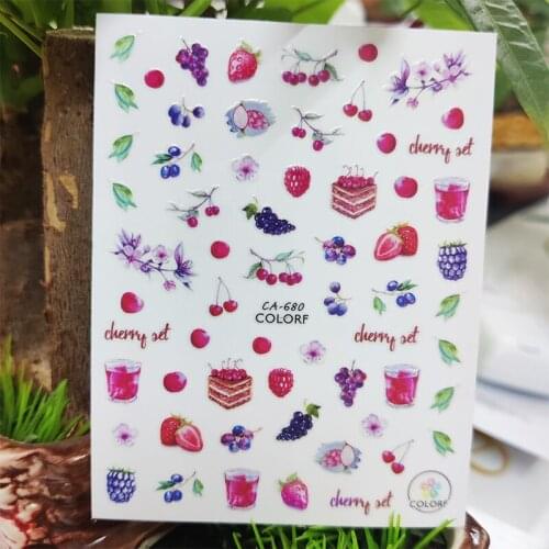 3D Stickers for Nails Strawberry Grape Cake Flowers Design Nails Art Decoration Manicure Sticker Sliders Nail Foil Accessories