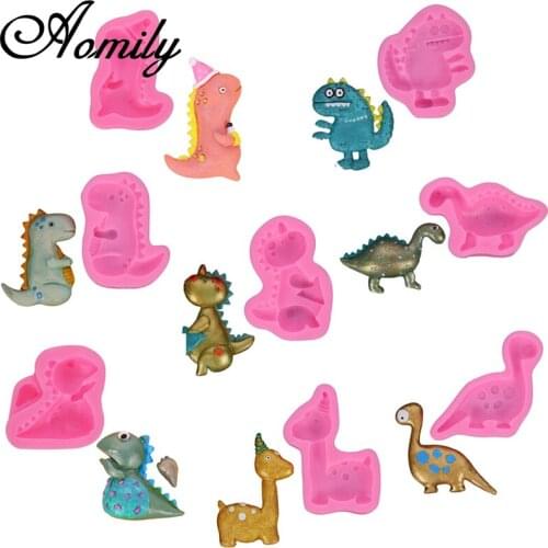 Aomily Dinosaur Fondant Cake Silicone Molds Cake Decorating Tool Jelly Sugar Craft Chocolate Moulds Ice Cube Molds Baking Tools