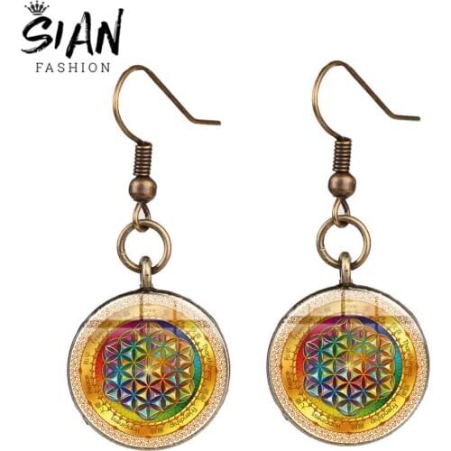 SIAN New Arrival Spiritual Geometry Drop Earings Mandala Flower Om Symbol Buddhism Long Earrings High Quality Hot Female Jewelry