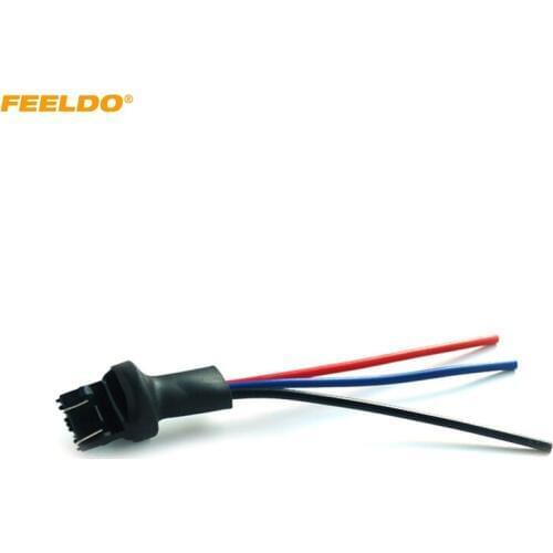 FEELDO 1Pc Car 7443/7441/7444 LED Bulb Light Male Socket Plug Adapter With 3-wire Extended Wire #FD-1625
