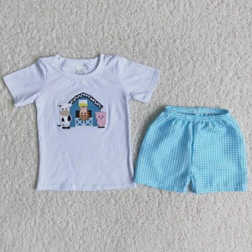 Farm design boutique baby Boys outfit set Summer Boys Clothing Sets Embroidery Tops and Pants Boutique kids Clothes