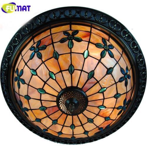 FUMAT Tiffany Blue Flower Shade Natural Shell Flush Mount Lamp E27 European Vintage Bar Living Room LED Ceiling Lamp Lighting