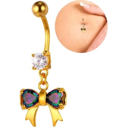 Collare Piercing Nombril Navel Bar Women Bikini Body Jewelry Gold/Silver Color Crystal Bow-Knot Belly Button Rings DB136
