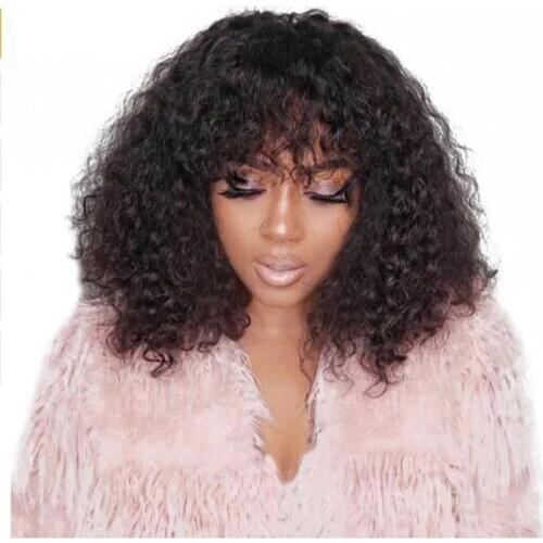 Desgirl Curly Human Hair Wig With Bangs Jerry Curly Human Hair Full Wigs For Women Brazilian Remy Hair Kinky Curly Wig Pre Pluck