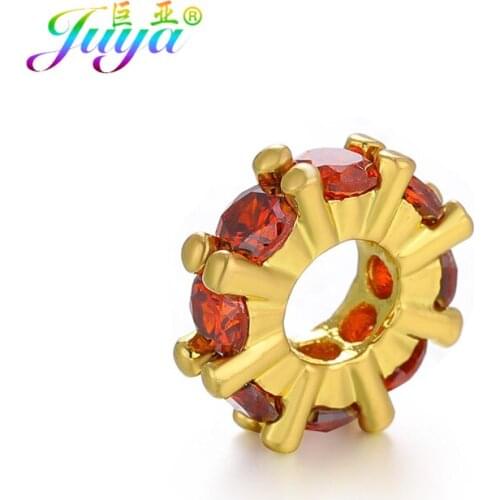 Juya 11mm Copper Spacer Beads Supplies Handmade Red Garnet Snowflake Charm Beads For Women Men Beadwork Jewelry Making