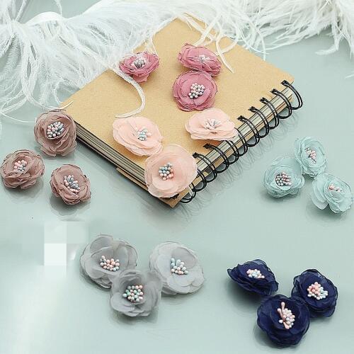 MLAEY 4Pcs/lot lace trim patch applique lace fabric Wedding dress DIY flowers bride hair veil clothes Headwear Decoration 6color