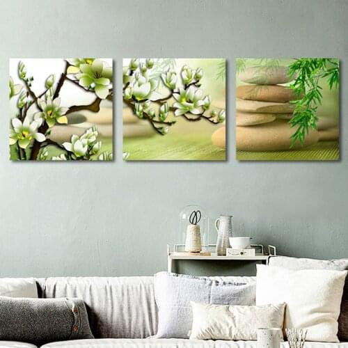 Diamond Painting Full Square Drill Green Magnolia Flower Zen Bamboo Plant Embroidery Cross Stitch Mosaic 3 Pcs Home DecorZP-3293