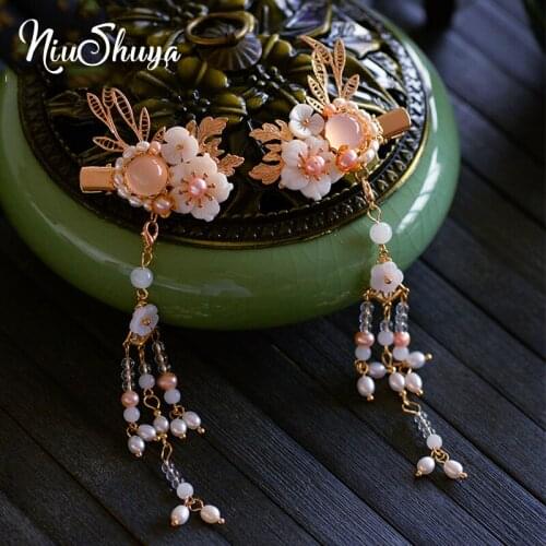 NiuShuya Retro Chinese Hanfu Flower Side Clip Hair Accessories Bride Xiuhe Classical Ancient Wedding HolidayAccessories