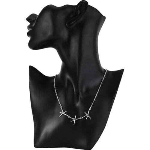Charm 925 Sterling Silver Necklaces Jewelry 18 Inches Starfish Three Stars Fashion Necklace for Women Christmas Gifts