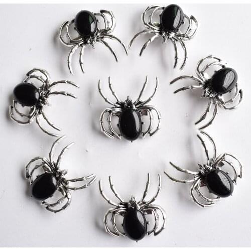 Fashion natural black Onyx spider shape necklace brooch pendant for jewelry exquisite gift 8pcs/lot wholesale free shipping