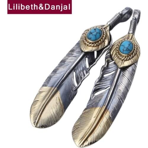 2021 Couple Pendant 100% 925 Sterling Thai Silver Jewelry Men Women Feather Eagle natural stone beads Necklace Pendant making P1