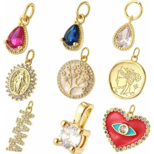 Drop Shape Colorful Zircon Charms Tree Letter Cute Charms Diy Pendant Necklace Earrings Bracelet Accessoris Gold Designer Charm