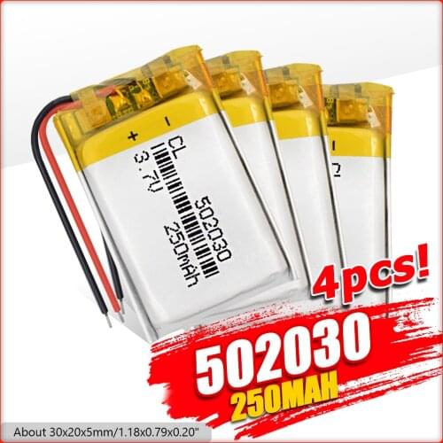 1/2/4 Pieces Portable 250mah Rechargeable Li-Po Battery 3.7v 502030 GPS MP3 MP4 Bluetooth Speakers Headsets Pos PDA Battery