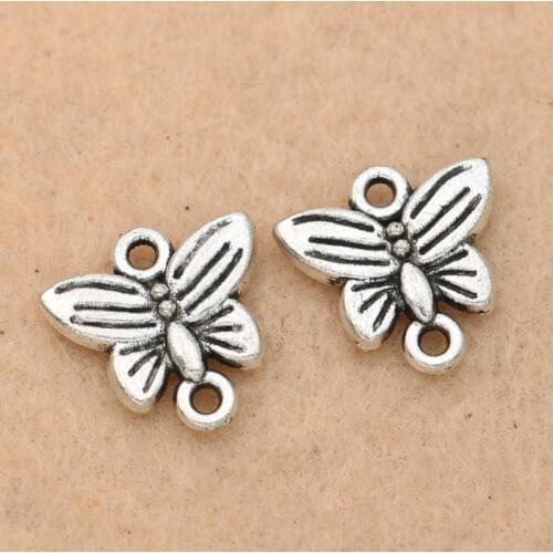 KJjewel Tibetan Silver Plated Butterfly Connector Charms Pendants Bracelet Necklace Jewelry Making Accessories DIY 14x14mm