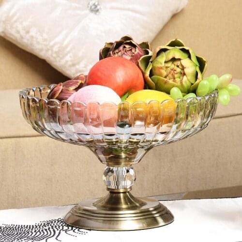 25cm European luxury fruit bowl, shinning golden Crystal glass fruit tray/alloy Fruit Plates plate for home decoration style