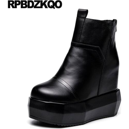Muffin Luxury Extreme Hidden Fetish Brand Women Winter Boots Genuine Leather High Heel Ankle Flatform Platform Black Wedge Shoes