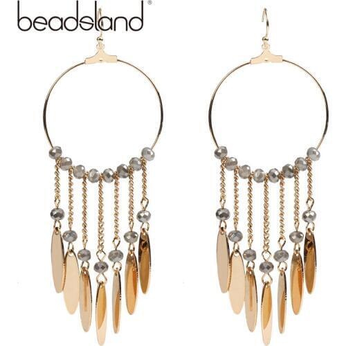 Beadsland Hoop Earrings With Glass beads and Tassel Earrings Elegent Fashion Design Women Gift 38689
