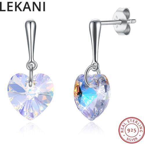 LEKANI Crystals From Swarovski Heart Drop Earrings S925 Sterling Silver Colorful Piercing For Women Wedding Gifts Fine Jewelry