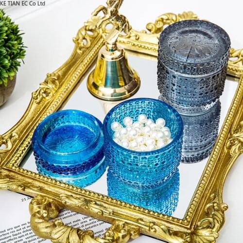 Modern Stained Glass Storage Jar Candle Cup Cotton Swab Jewelry Candy Box Candle Holder Dining Table Food Sealed Jar Home Decor