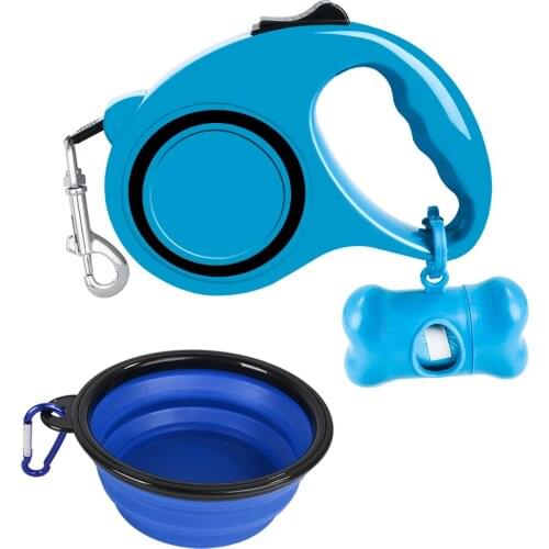 Pet Supplies, Retractable Dog Leash+Garbage Bag Dispenser+Collapsible Dog Bowl Set