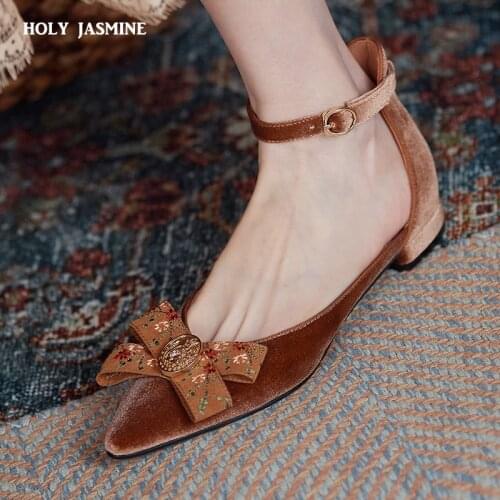 Women Pumps Word Buckle Hollow Suede Single Shoes Thick with Pointed Toe High Heels Women Shoes Butterfly-knot Shoes for Women