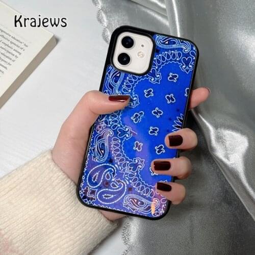 Krajews Royal Blue Bandana Paisley coque Phone Case for iPhone 12 mini 5 6 7 8 PLUS X XS XR 11 PRO MAX SE 2020 Cover Funda Shell