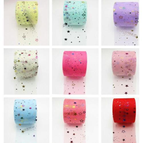 6cm colorful/five-pointed star tulle roll 25 yards DIY handmade material shag skirt headdress hair bow wedding Christmas and New