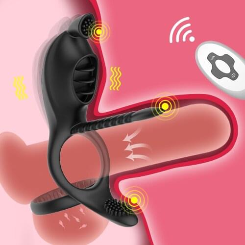 3 in 1 Vibrating Penis Massager Ring Dildo Sex Toys for Men Scrotum Massager Male Chastity Cage Testicle Bondage Vibrators