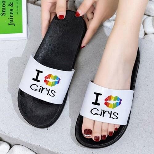 2021 Women Slippers I Love Girl Rainbow Open Toe Flip Flops for Female Comfortable outdoor slides Printed Womens Shoes fashion