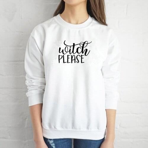 Witch PLEASE Shirt Halloween fashion casual 100% pattern pure Cotton Women Sweatshirt collar Pullover Full Long Sleeve Shirt