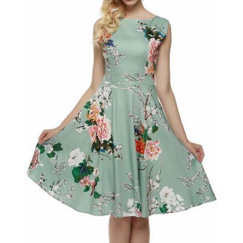 Light green sleeveless Women Dress Retro Vintage 1950s 60s Rockabilly Floral Swing Summer Dresses Elegant Bow-knot Tunic Vestido