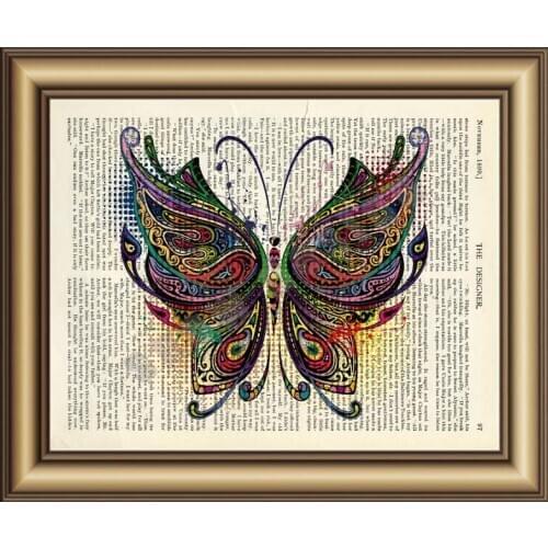 Butterfly Dictionary Canvas Painting Wall Art Print Poster Pictures Home Bedroom Decor Vintage Book Page Print Wall Hanging Gift