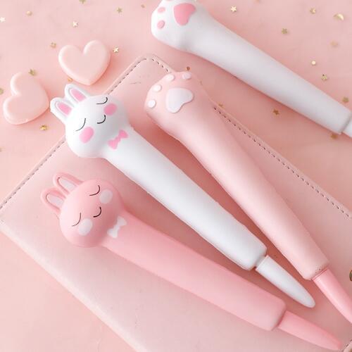 1X Lovely Soft Sponge Rabbit Cat Paw Gel Pen School Office Supply Kids Gift Stationery 0.5mm Black Ink