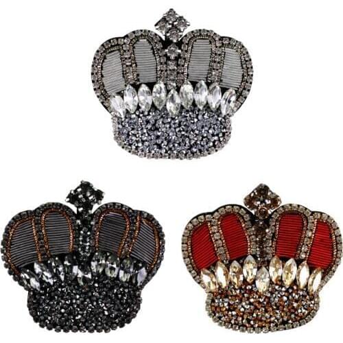 10pieces India Silk Crown Badges Embroidery Diamond Patches Handmade Rhinestones Applique Brooches Decorated Sewing TH1317