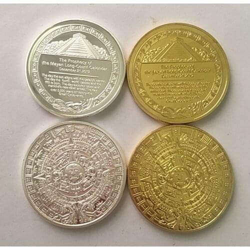 10 pcs The Mayan Aztec long count calendar religion Pyrami mysterious art silver gold plated 40 mm souvenir decoration coin