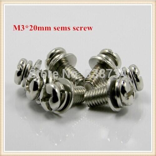 1000pcs carbon steel with nickel plated m3*20mm combination screw with washer