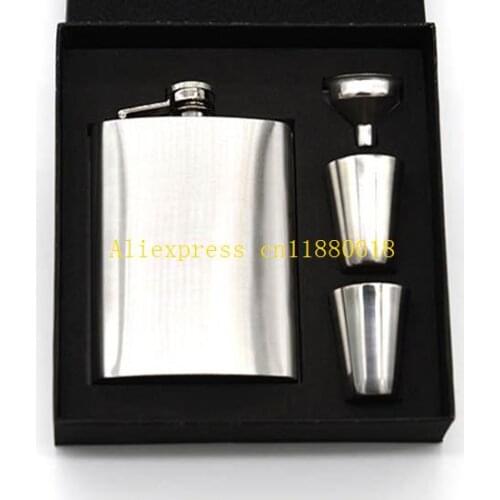 20sets/lot Fast shipping 7 oz Stainless Steel Pocket Hip Flask Funnel Cups Set 7oz Drink Bottle Gift