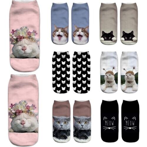 2020 Casual Work Business Socks 3D Cute Cat Printing Medium Sports Socks Hot Sale Cat Print Casual Ladies Socks F Fast Ship