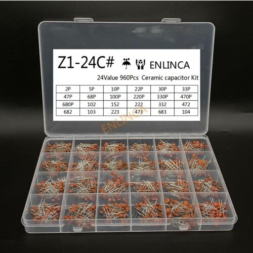 960pcs 24value*40pcs=960pcs 50V Ceramic Capacitor Assorted kit Assortment Set + Box