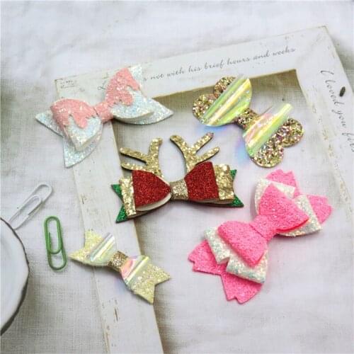 5PCS/SET Pretty Christmas Elk Baby Girls Clips Leather Bow Child Tie Knot Creativity Handmade Hairpins Hair Accessories For Kids