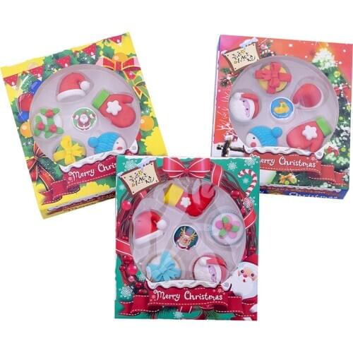 5 pcs/pack Christmas Gift Stockings Santa Claus Rubber Eraser Primary Student Prizes Promotional Gift Stationery