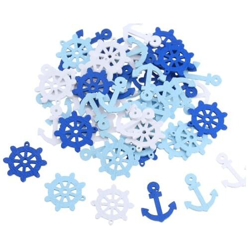 50pcs 25MM Wooden Mini Sea Boat Rudder/Anchor Nautical Craft DIY Sewing Wooden Buttons Mediterranean Style Home Embellishments