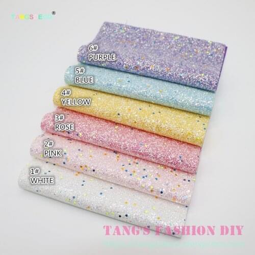 6pcs--20x22cm DIY Hair Bow Material Candy Color Night Fluo Chunky Glitter PU Synthetic Faux Leathers