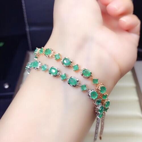 925 sterling silver Fine jewelry Emerald Bracelet Natural And Real Emerald Bracelet