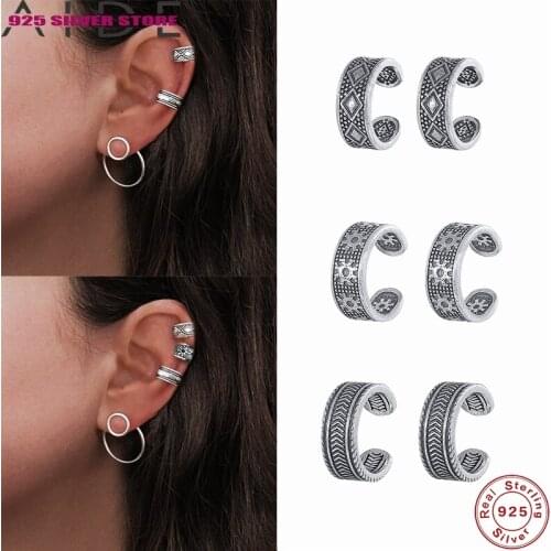 Aide 925 Sterling Silver Clip Earrings 1 PCS Non Pierced Cartilage Ear Cuff Geometric Pattern Ear Cuffs Broncos kolczyki damskie