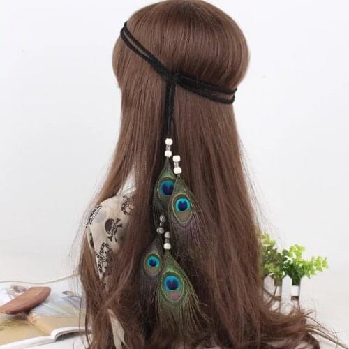 Ethnic Style Peacock Feather Hair Accessories Bohemian Handmade Hair Band Hair Ring Black Rope Clothing Accessories Belt